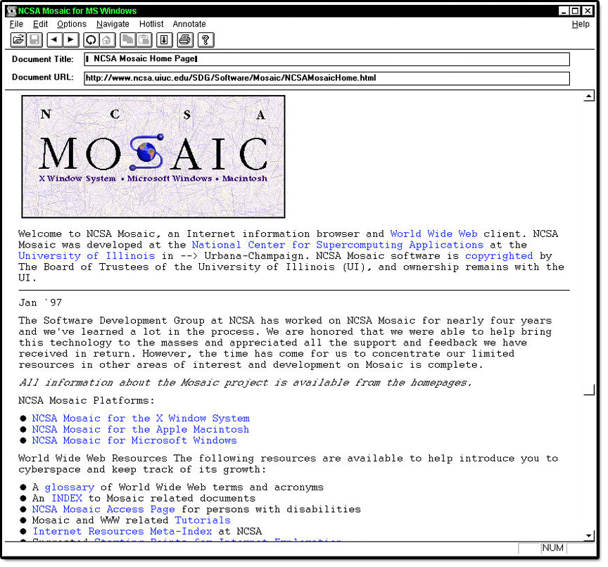 snapshot of a Mosaic Browser
