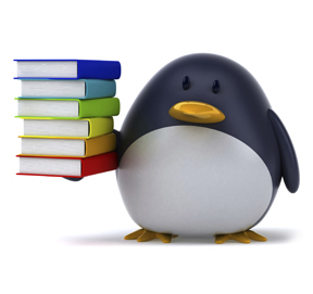 Cartoon pinguin carrying books