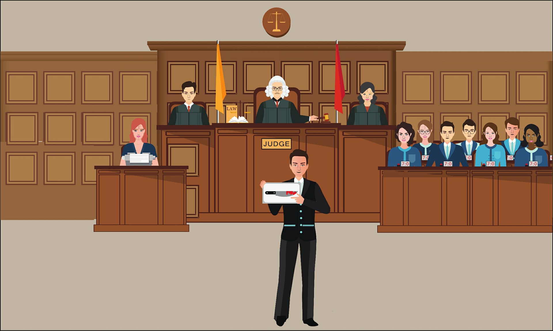 shows jury in a courtroom in a criminal case