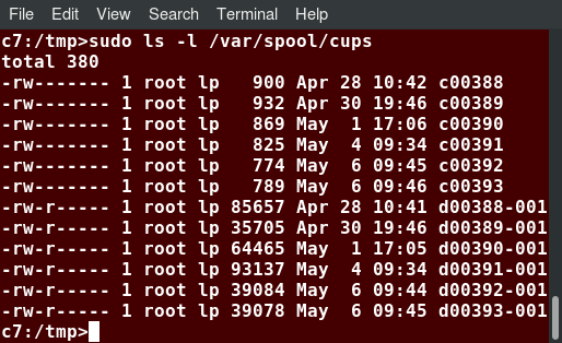 /var/spool/cups directory