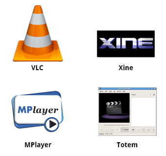 Picture showing logos of VLC, MPlayer, Xine and Totem