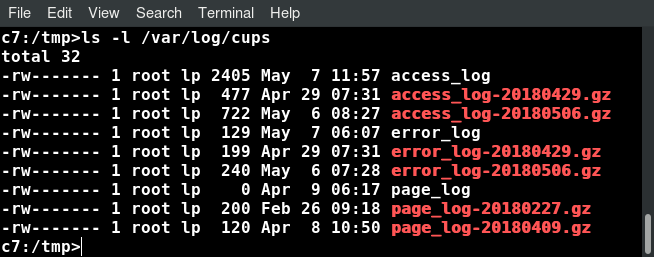 Viewing the Log Files Using ls -l /var/log/cups