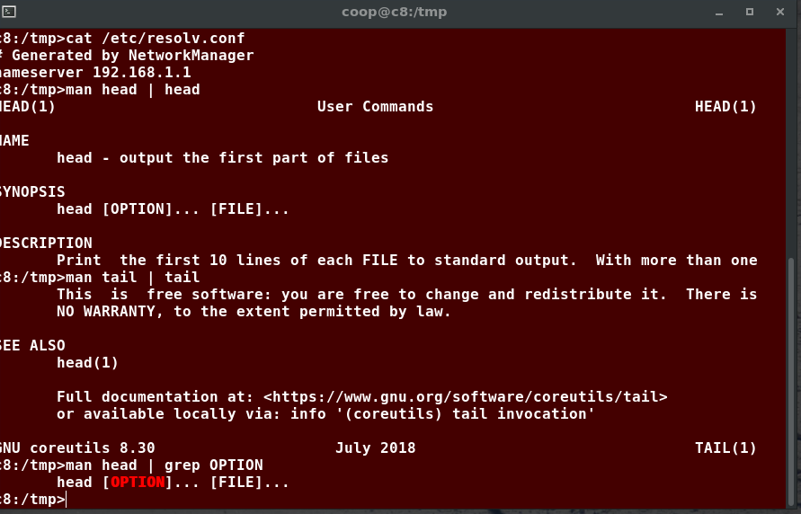 Screenshot showing basic command line utilities