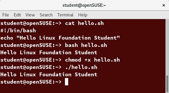 A Simple bash Script; this is a screenshot of the commands used as examples in this section and their output