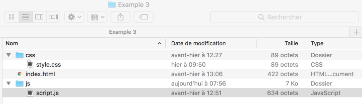A typical HTML/CSS/JS project folder structure, with folders expanded|500