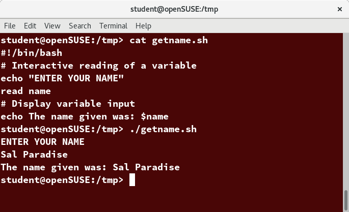 Interactive Example Using bash Scripts, this is a screenshot of the example provided in text