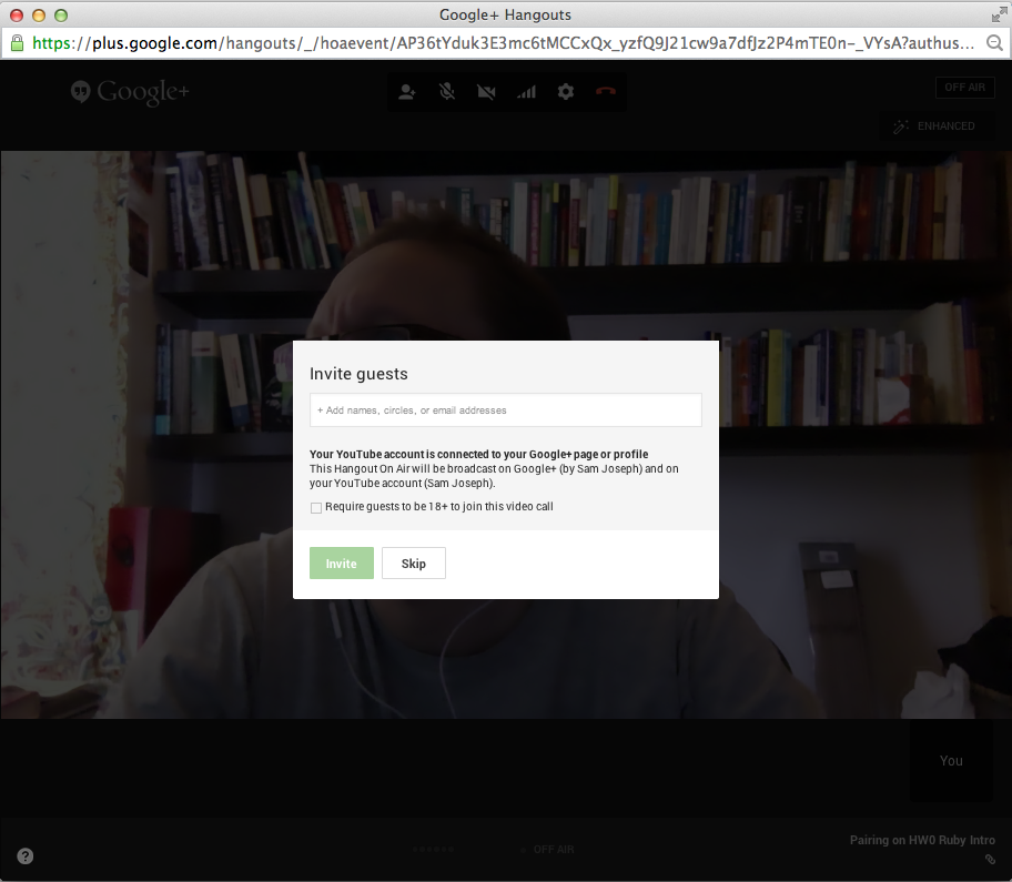 Invite guests screen on hangout