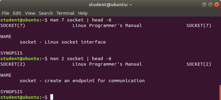 Manual Chapters: $ man -a socket
