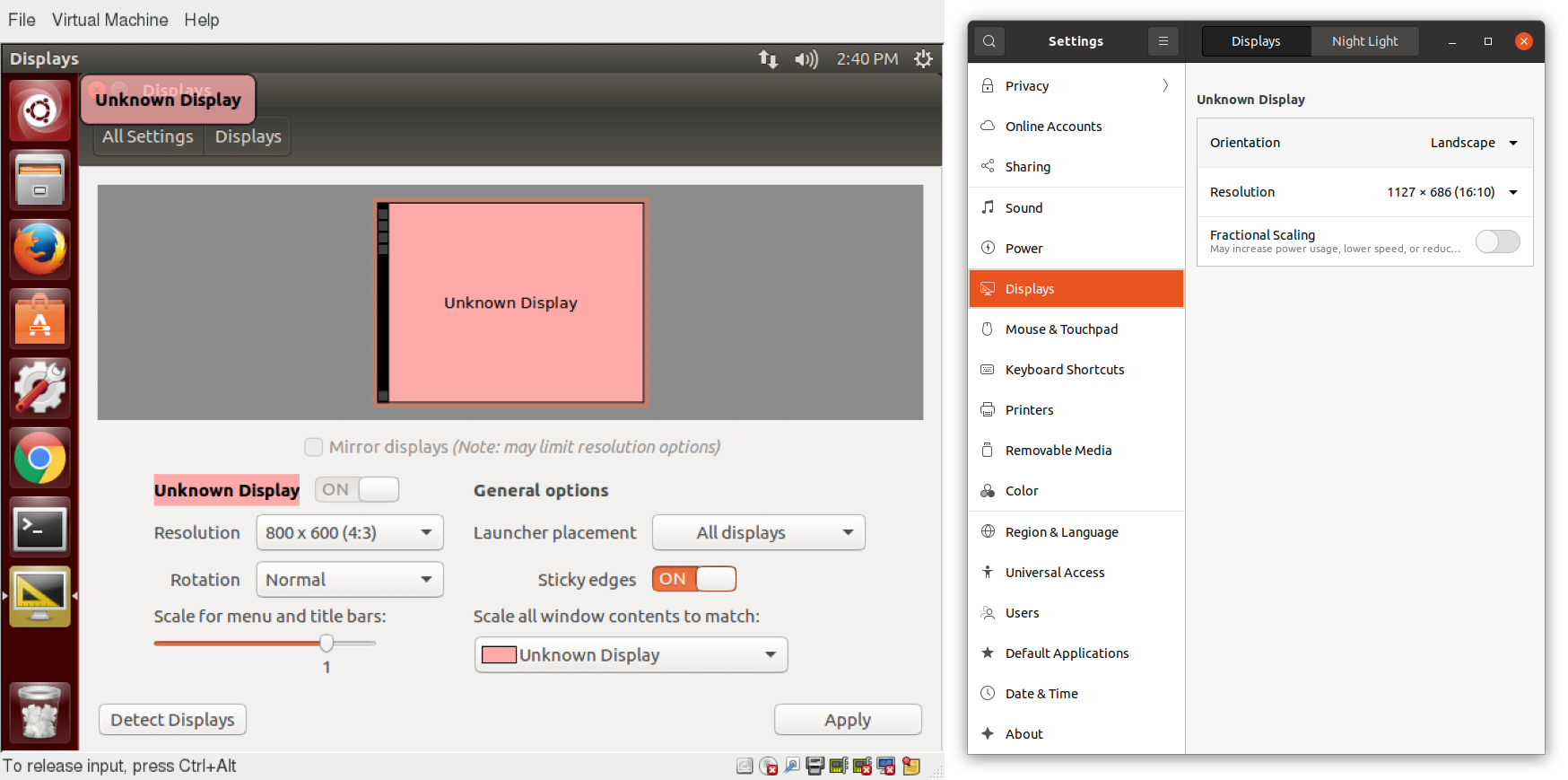 Display Settings on an Older and Newer Ubuntu Systems