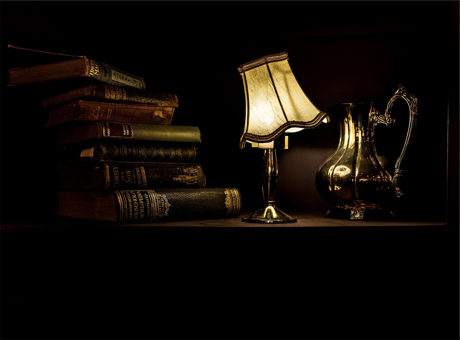 Desk Lamp with books on desk
