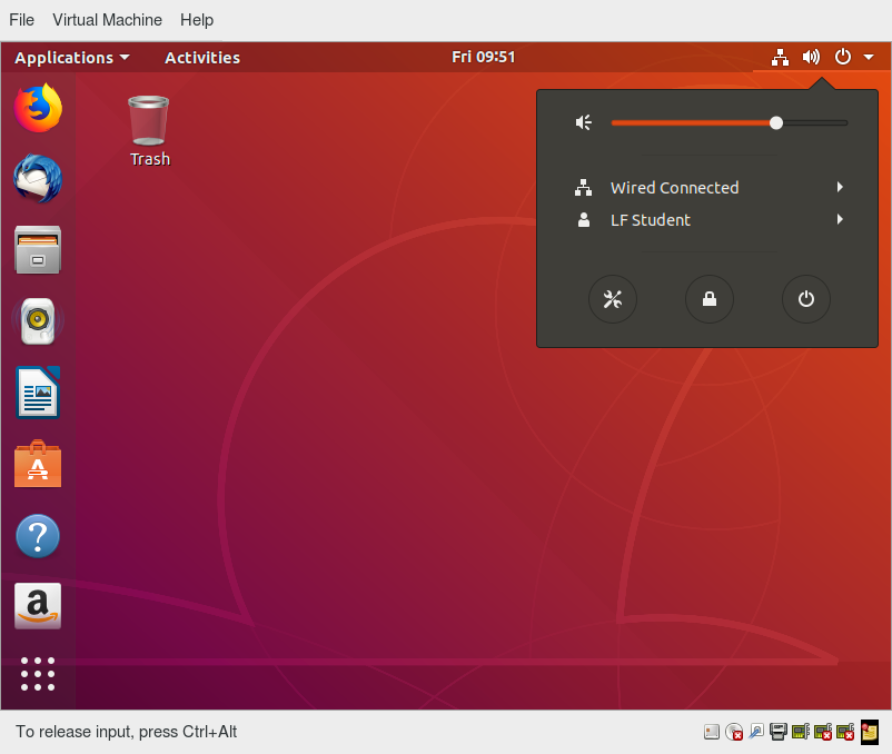 Screenshot showing how to lock the screen for Ubuntu