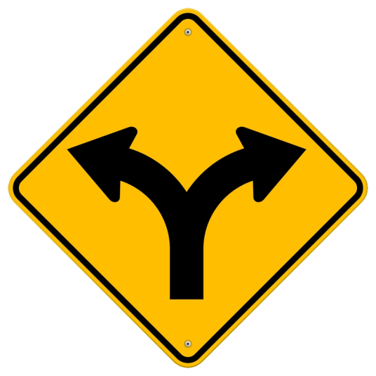 Sign showing two splitting arrows